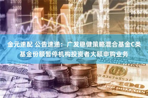 金元速配 公告速递：广发稳健策略混合基金C类基金份额暂停机构投资者大额申购业务